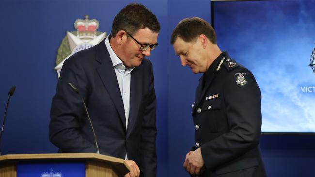 Victorian Premier Daniel Andrews with Patton. Picture: David Crosling