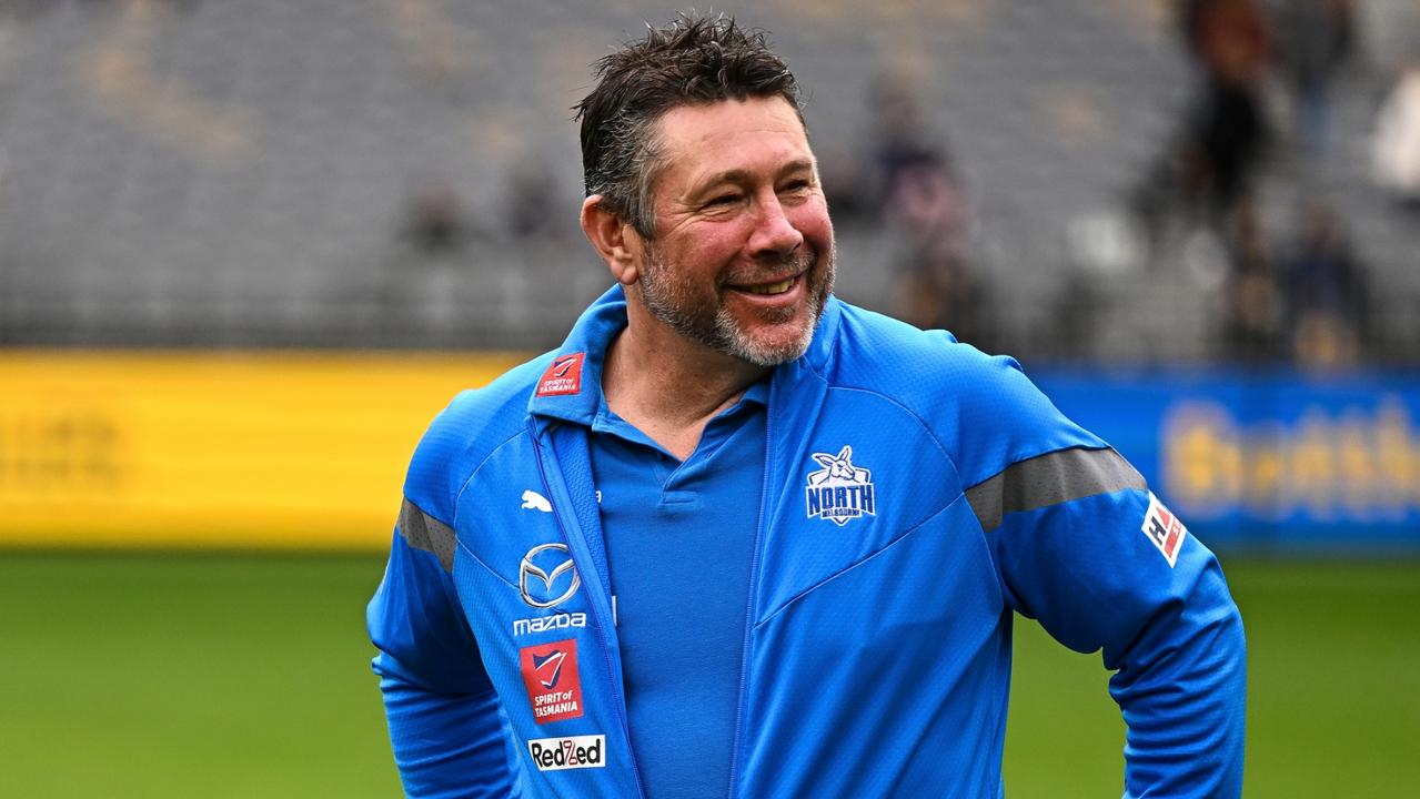 Brett Ratten has coached his final game at North Melbourne, handing the reins back to Alastair Clarkson. Picture: Daniel Carson