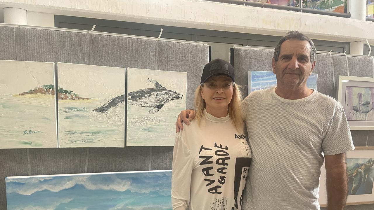 Mona and Alan Elsay, Melbourne at the Beach Plaza Art Exhibition in Airlie Beach.