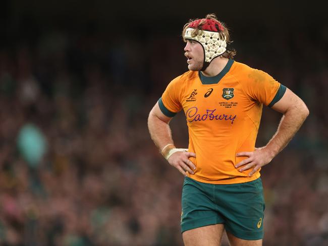 DUBLIN, IRELAND - NOVEMBER 30:  Fraser McReight of Australia looks on  during the Autumn Nations Series 2024 match between Ireland and Australia at the Aviva Stadium on November 30, 2024 in Dublin, Ireland. (Photo by David Rogers/Getty Images)