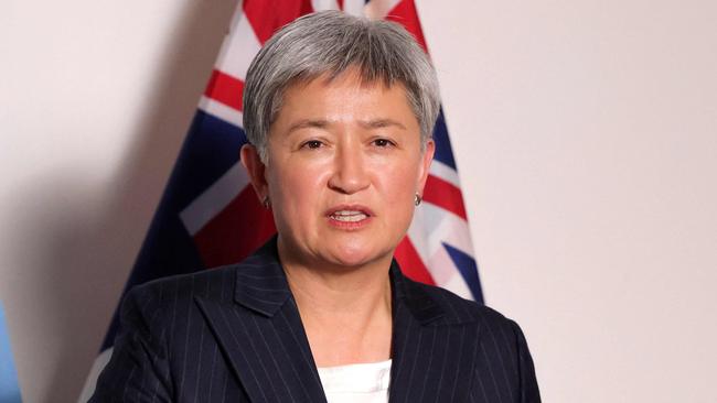 Foreign Minister Penny Wong speaking to media in New York. Picture: DFAT