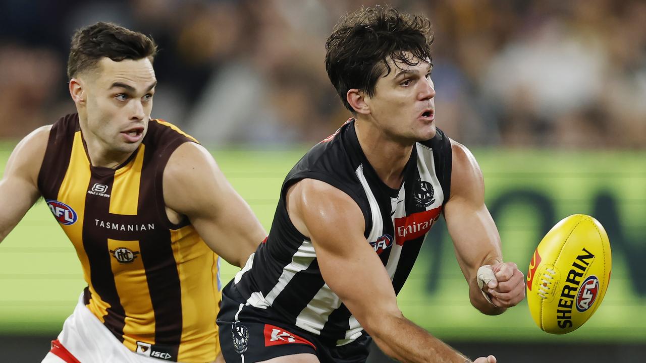 Collingwood forward Lachie Schultz could spend up to six weeks on the sidelines after suffering a second tear to his right hamstring this season against Hawthorn. Picture: Michael Klein
