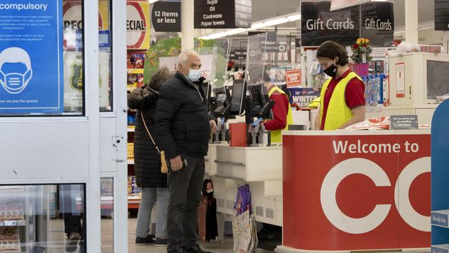 A Coles checkout in Melbourne. Picture: David Geraghty