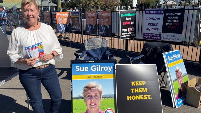 Candidate Sue Gilroy from the Shooter, Fishers and Farmers Party at pre-polling in the lead up to the Upper Hunter by-election on May 22. Supplied.