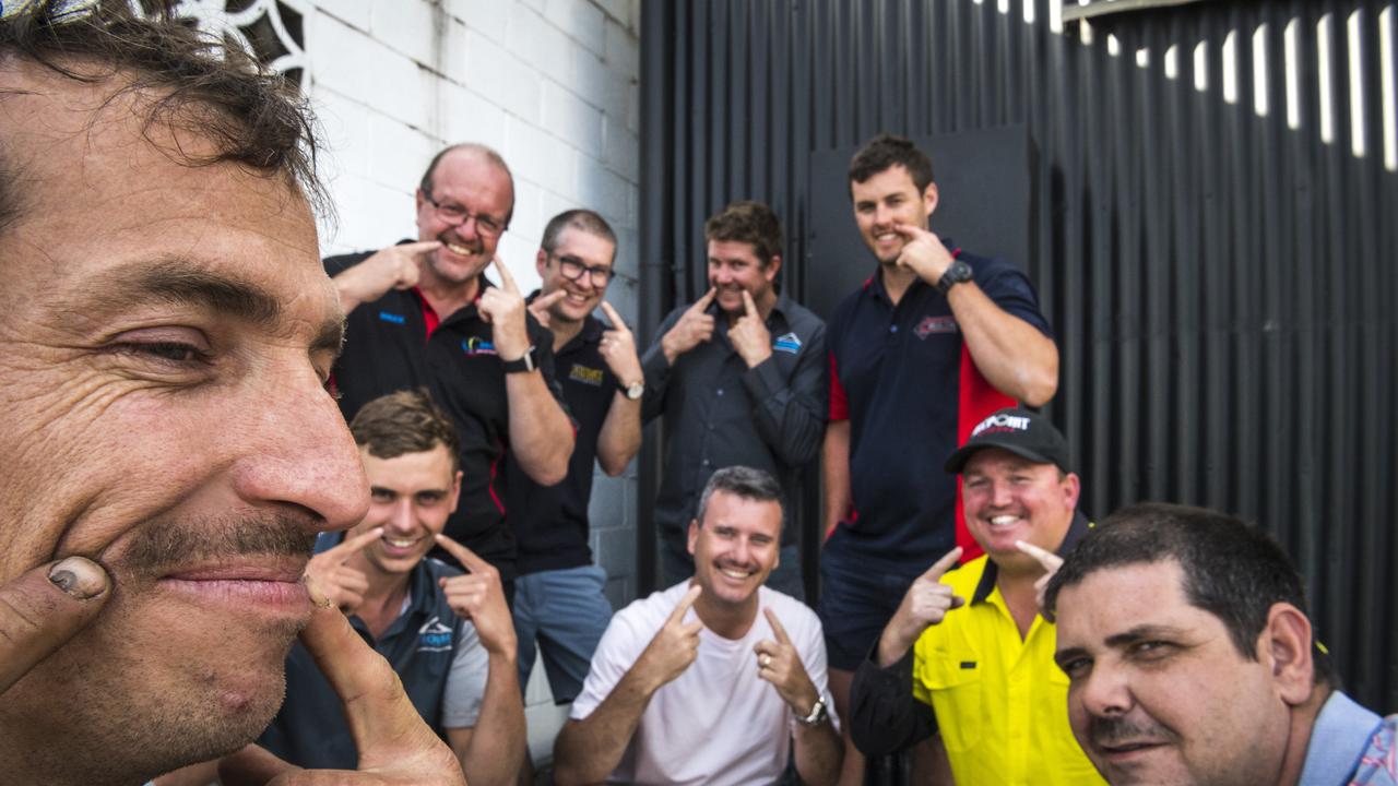 Businesses band together for Movember (front left) Anson Cockburn, (back row, from left) Bruce Murphy, Matt Edwards, Matt Bohm, Matt Burke, (middle row, from left) Thomas White, Clayton Menyweather, Adam Nesbitt and Quinton Coleman. Picture: Kevin Farmer