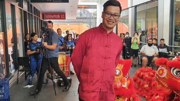 Ken Huang at Berala for a Lunar New Year lion dance. Picture: Facebook