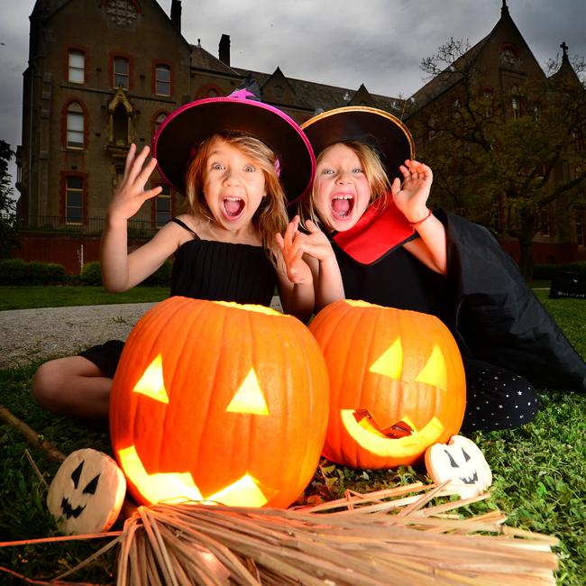 Halloween comes to Melbourne with Willow Smith, 6, and Anouk Smith, 4, and their pumpkins from Coles.