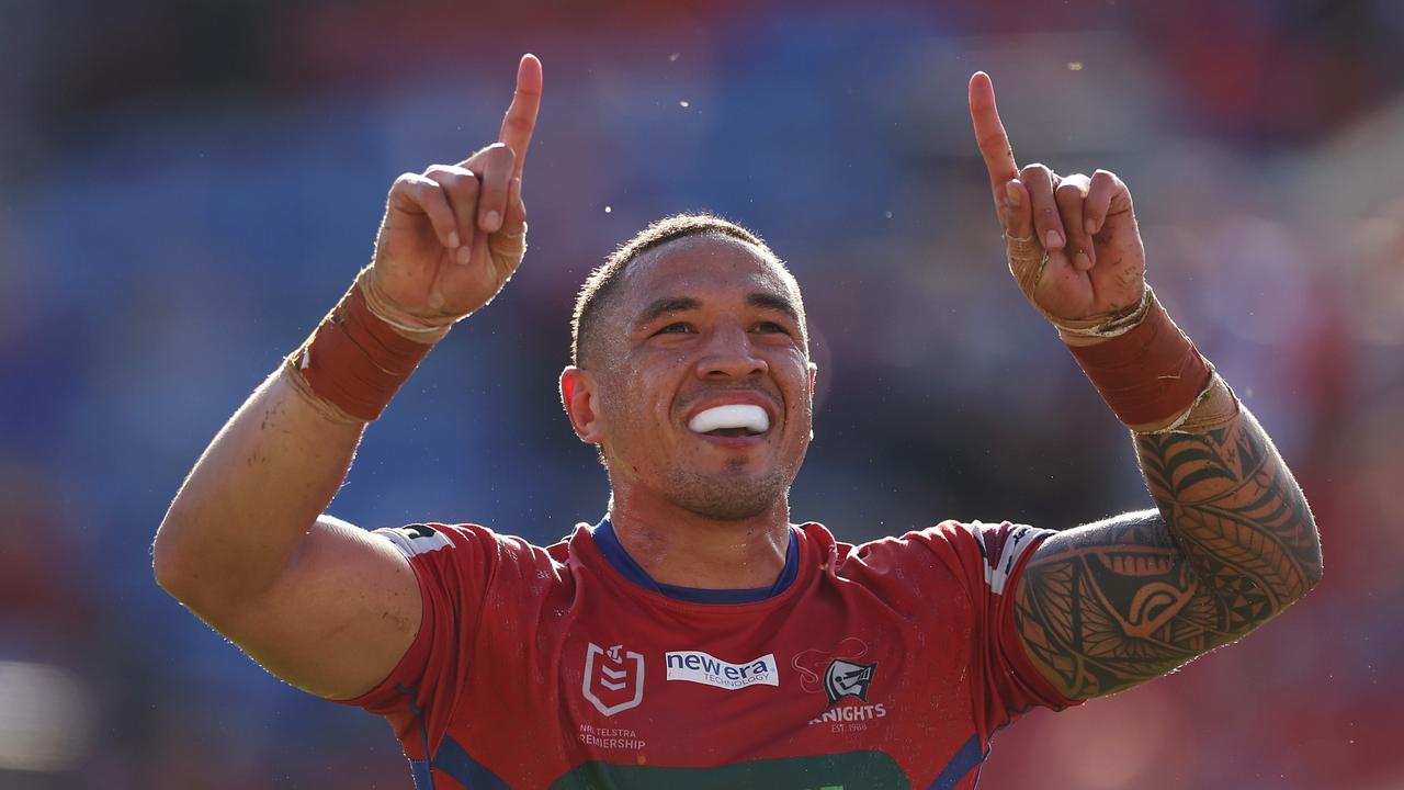 Newcastle could be sweating on the charge sheet, after Tyson Frizell was put on report for an ugly tackle on Titans skipper Tino Fa’asuamaleaui. Picture: Getty Images.