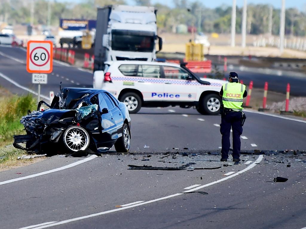 Emergency services attending a fatal car crash on the Bruce Highway, south of Townsville at Mount Surround. Picture: File