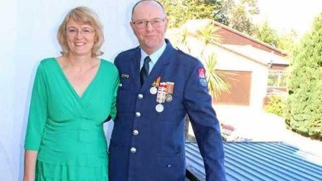 Bill Metherell and wife Alison, before he received his gold star for 25 years' fire brigade service in 2017. Picture: New Zealand Herald