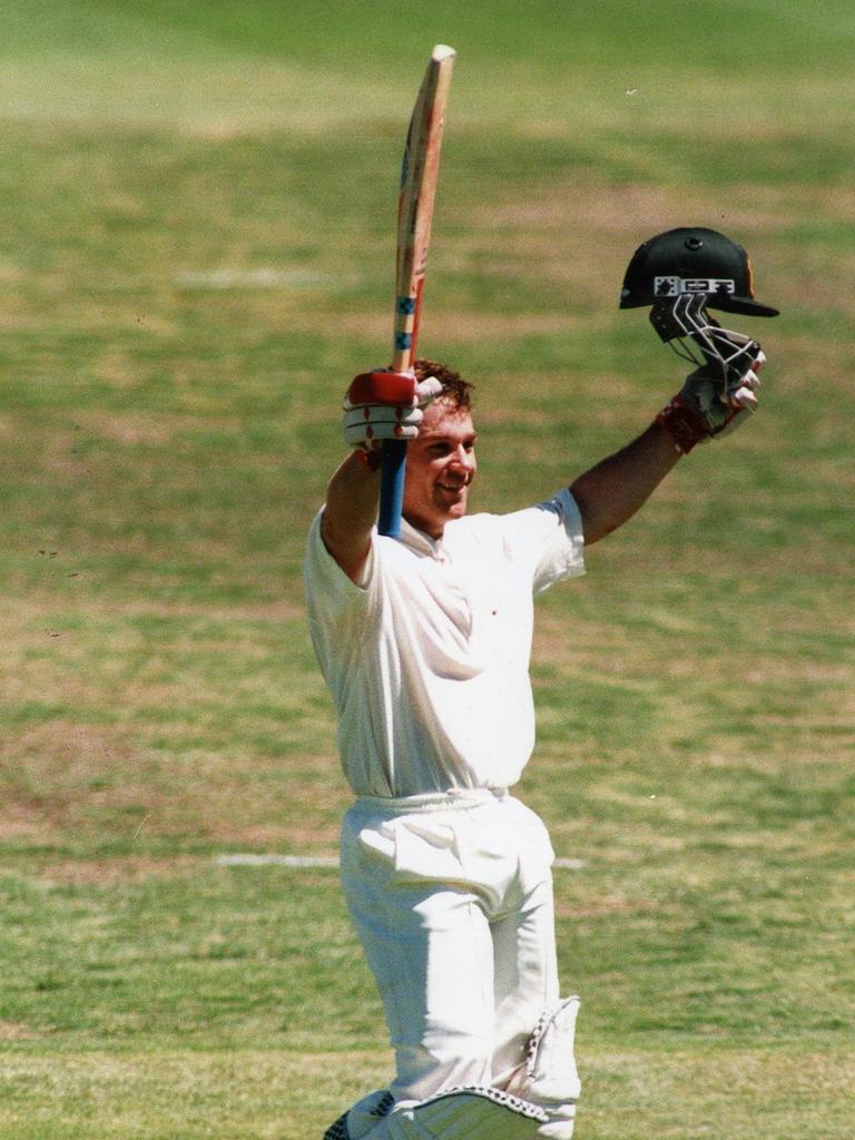 Mr Slater, pictured in the First Test match between Australia and Sri Lanka in 1995, is alleged to have bombarded a woman with hundreds of texts for months, in addition to assaulting and choking her. Picture: Supplied