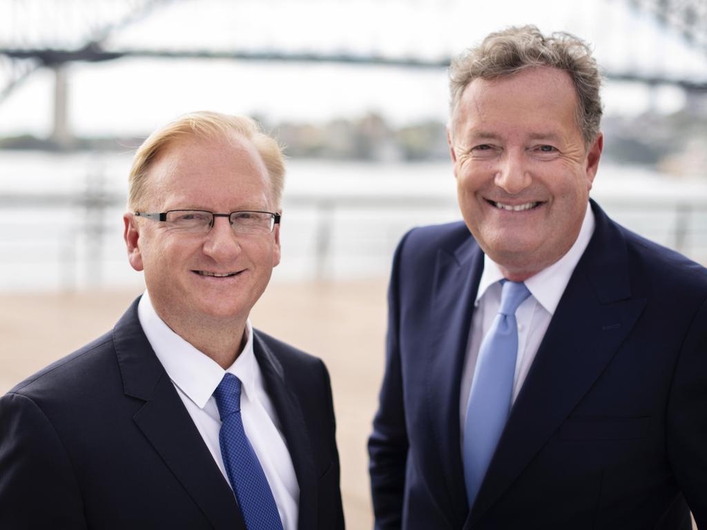 Paul Whittaker CEO Sky News Australia and Piers Morgan. Picture: Ross Coffey