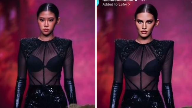 A Taiwanese-American model has alleged a well-known fashion designer posted a photo where she been digitally-altered to look white. Picture: TikTok