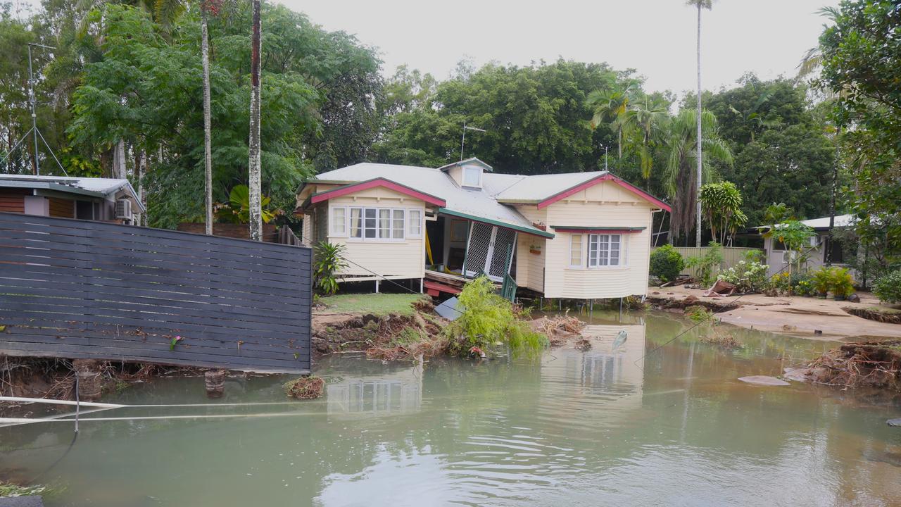 A house in Oleander St, Holloways Beach has been largely destroyed by a fast moving torrent of water. Picture: Peter Carruthers