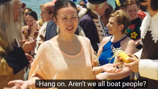 ‘Aren’t we all boat people?’, Poh Ling Yeow asks, to cheers from the lamb ad revellers. Picture: Supplied