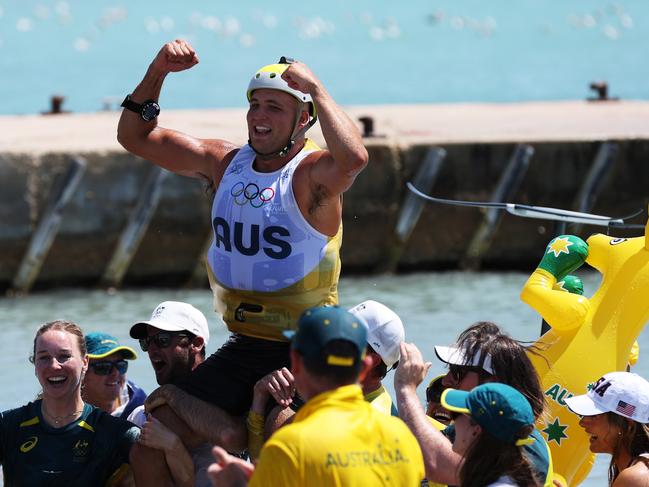 Grae Morris with the Aussies in Marseille. Picture: Alex Livesey/Getty Images