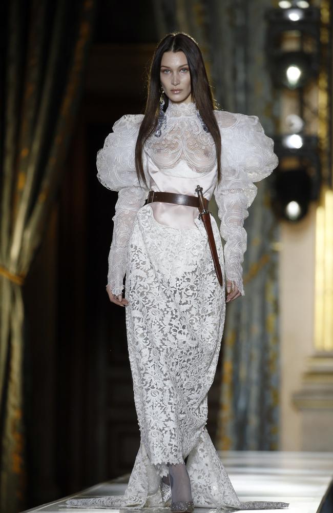 Bella Hadid hits runway in revealing Vivienne Westwood wedding dress ...