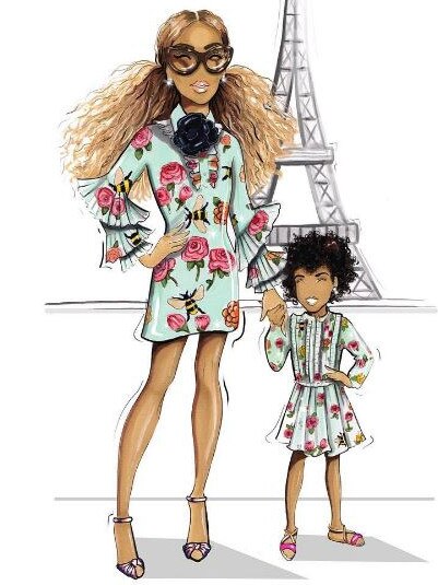 His unique art, such as Beyonce and her daughter, Blue Ivy, are featureless with the main focus on their style and fashion.