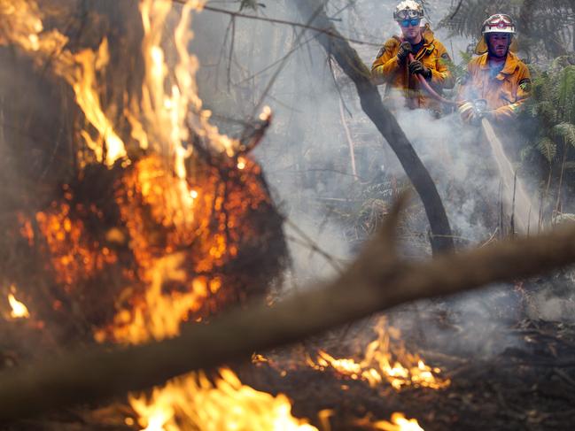 Bushfires (Bush Fires) January 2019 Tasmania.  Geeveston Volunteer fire fighters extinguish a spot fire West of Geeveston. PICTURE CHRIS KIDD