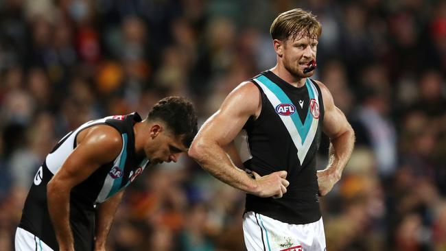 Port Adelaide captain Tom Jonas after the Power’s third straight loss. Picture: Sarah Reed/AFL Photos via Getty Images