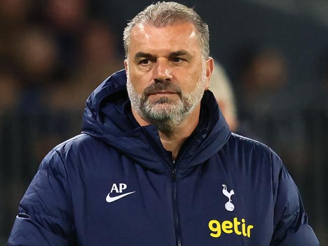 Manager Ange Postecoglou of Tottenham Hotspur watches from the sidelines during an exhibition football match against West Ham at Optus Stadium in Perth on July 18, 2023. (Photo by TREVOR COLLENS / AFP) / -- IMAGE RESTRICTED TO EDITORIAL USE - STRICTLY NO COMMERCIAL USE --