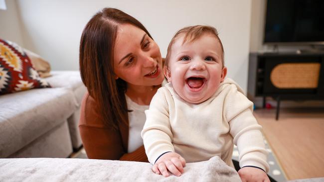 Rachell Kleiner with her 10 month old baby, Gray, who was conceived after multiple IVF attempts. Picture: Justin Lloyd