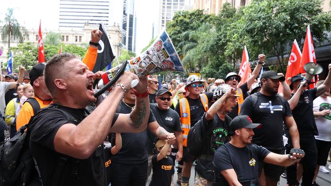 Union protest march to Parliament House, Brisbane. Picture: Liam Kidston