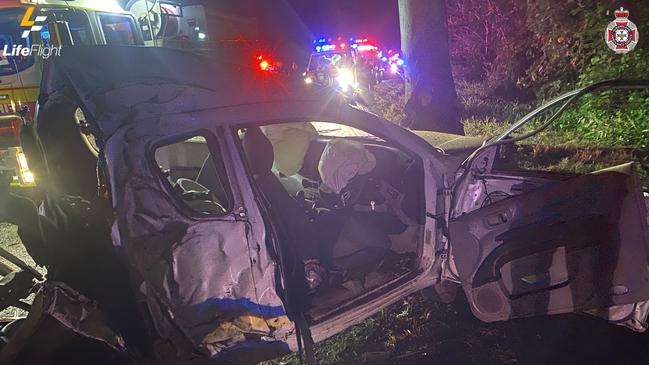 The Sunshine Coast-based LifeFlight aeromedical crew was called to fly a man to hospital after his vehicle crashed into a tree at Belli Park late Friday night. Picture: LifeFlight