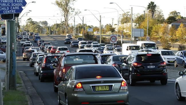 Traffic crawls along Sunnyholt Rd in Blacktown.