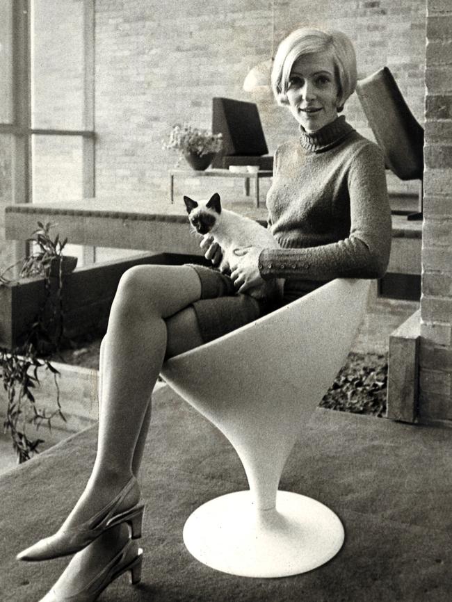 Mary Featherston in 1969 in the living room of her house in Ivanhoe.