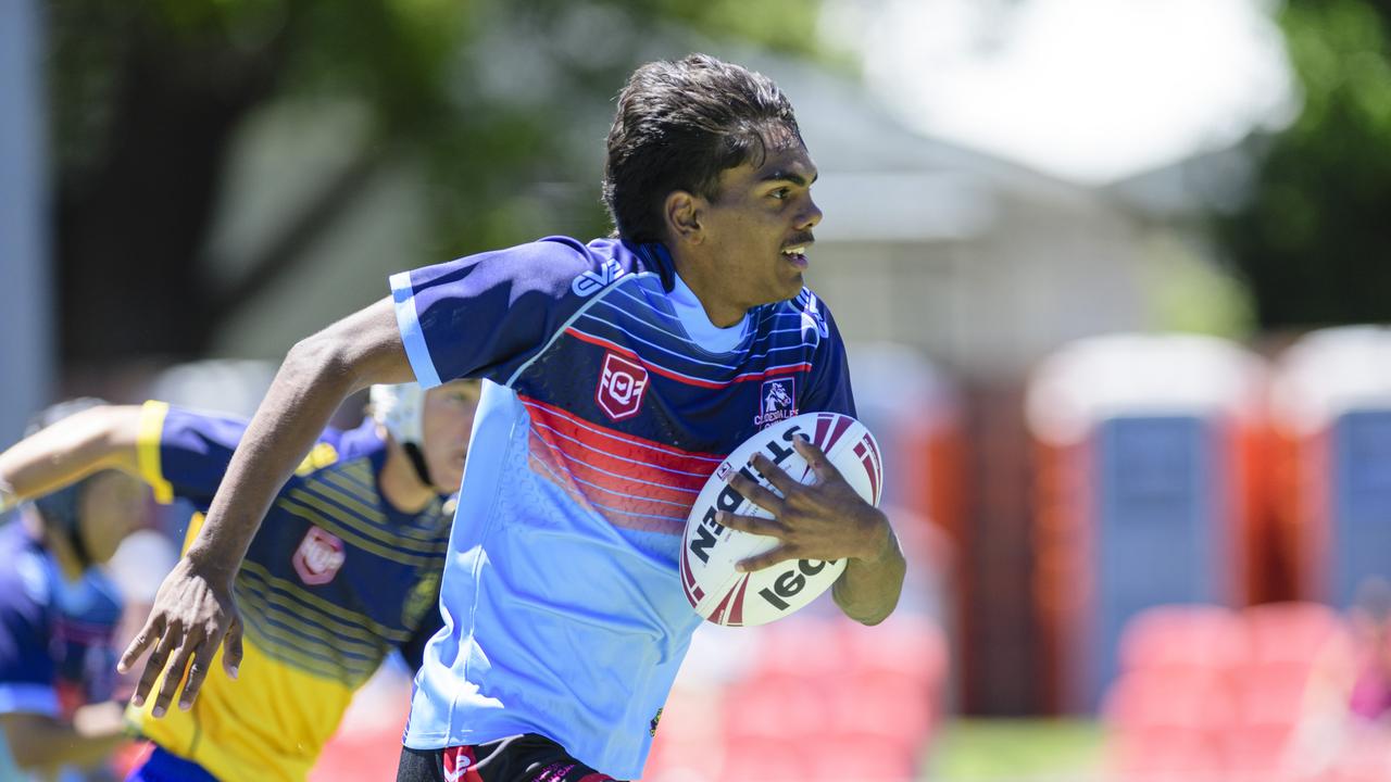 Leroy Malone on the move for City vs Country in Western Clydesdales rugby league at Toowoomba Sports Ground, Sunday, February 16, 2025. Picture: Kevin Farmer