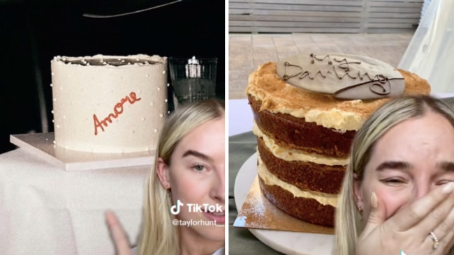 Taylor requested the cake on the left, but ended up with the cake on the right. Source: TikTok/@taylorhunt__