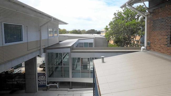 Temporary demountable huts have been added onto the Tweed Heads Hospital due to the demand for more beds. Picture: Scott Powick