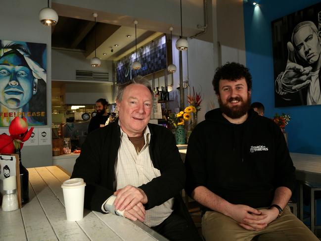 Amici Bakery Cafe owner Paul Korczak-Krzeczowski (left) with chief barista Ben Lawrence. Picture: Hamish Blair