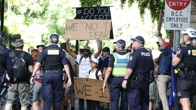 The Freedom Rally in the Brisbane CBD on Saturday. Picture: Annette Dew