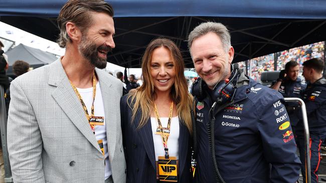 Former Spice Girl, Melanie C and Chris Dingwall with Christian Horner, Team Principal of Oracle Red Bull Racing on the grid. Picture: Mark Thompson/Getty Images