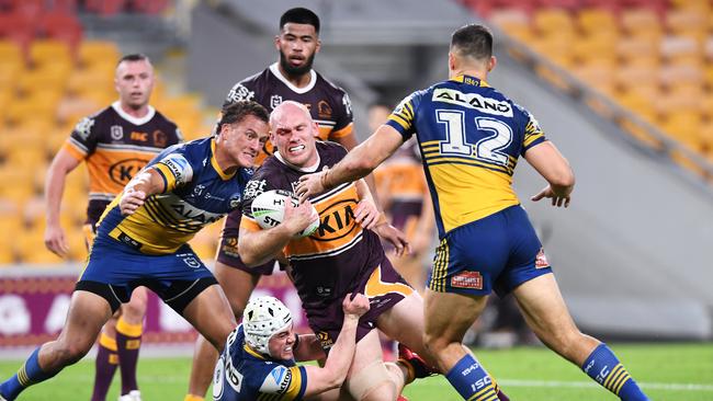 Matthew Lodge made a successful comeback from an ACL injury, in a rare bright spot for the Broncos. Picture: Getty