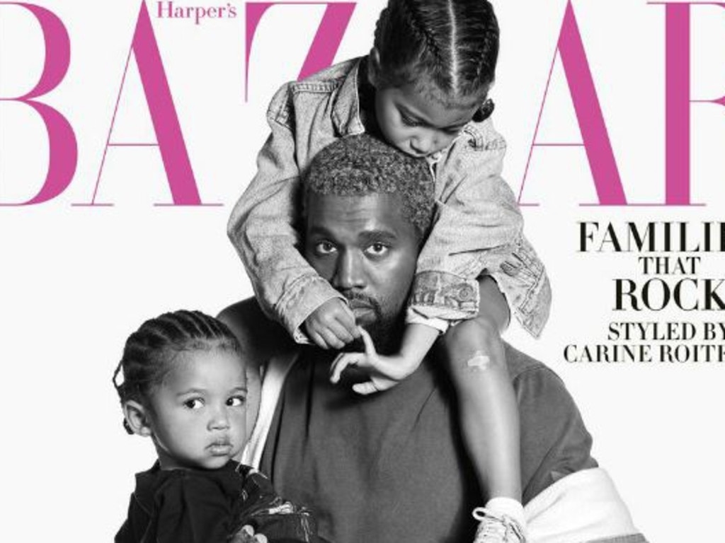 Kanye West with his children North and Saint on cover of Harper’s Bazaar 