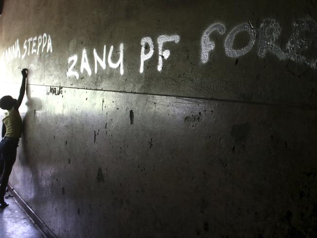 Graffiti in support of the ruling ZANU PF party is pictured on a building in Harare. Picture: AP