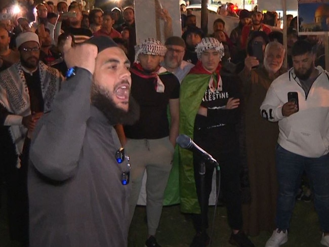 Sheik Ibrahim Dadoun at a rally showing support of Palestine, in Lakemba