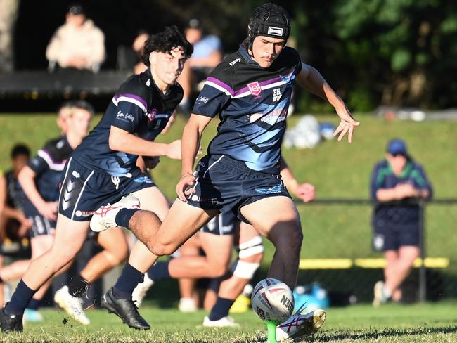 Caloundra SHS player Jack Philp kicks off. Picture: Kylie McLellan