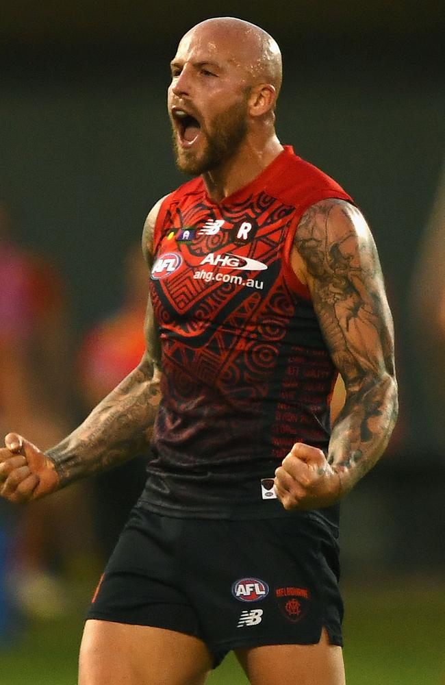 Nathan Jones celebrates one of his three goals against the Suns. Picture: Getty Images