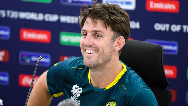 Mitchell Marsh during a press conference ahead of the ICC Men's T20 Cricket World Cup. Picture: Randy Brooks/AFP