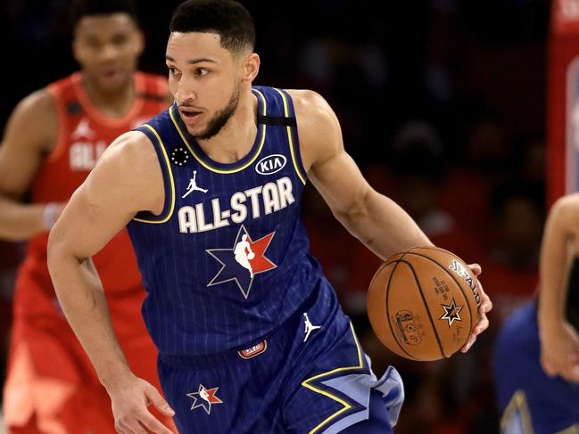 CHICAGO, ILLINOIS - FEBRUARY 16: Ben Simmons #2 of Team LeBron dribbles the ball in the fourth quarter against Team Giannis during the 69th NBA All-Star Game at the United Center on February 16, 2020 in Chicago, Illinois. NOTE TO USER: User expressly acknowledges and agrees that, by downloading and or using this photograph, User is consenting to the terms and conditions of the Getty Images License Agreement.   Jonathan Daniel/Getty Images/AFP == FOR NEWSPAPERS, INTERNET, TELCOS & TELEVISION USE ONLY ==