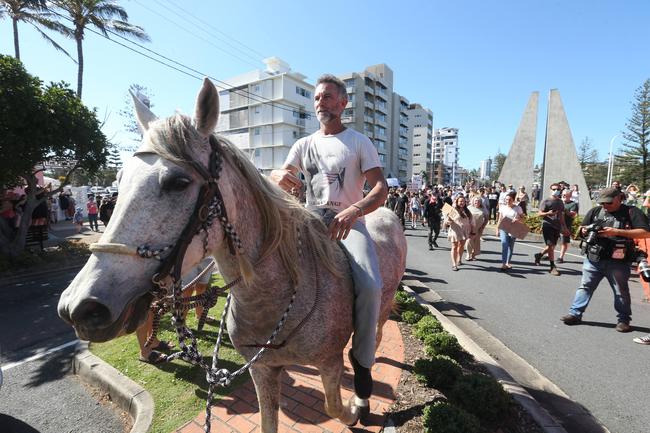 People in the Tweed are protesting the border restrictions. 22 August 2021 Coolangatta Picture by Richard Gosling