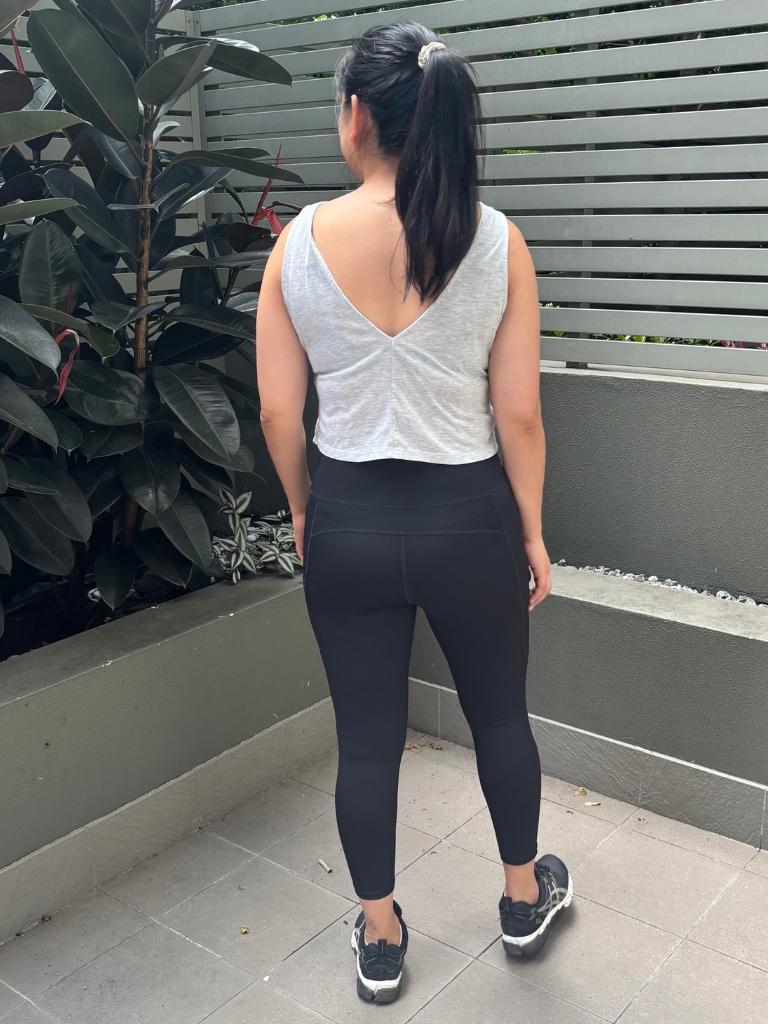 Melody wearing the Jaggad Classic 7/8 High Waist Pocket Legging. Picture: news.com.au/Melody Teh.