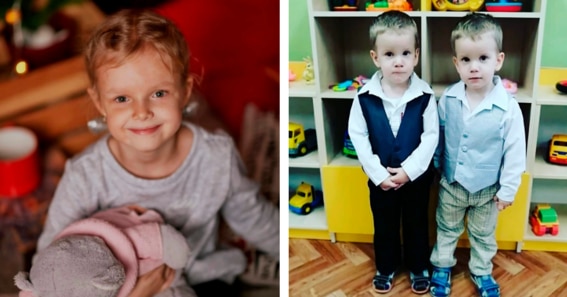 Veronika, eight, was killed along with her two-year-old twin brothers Dmitry and Mikhail.