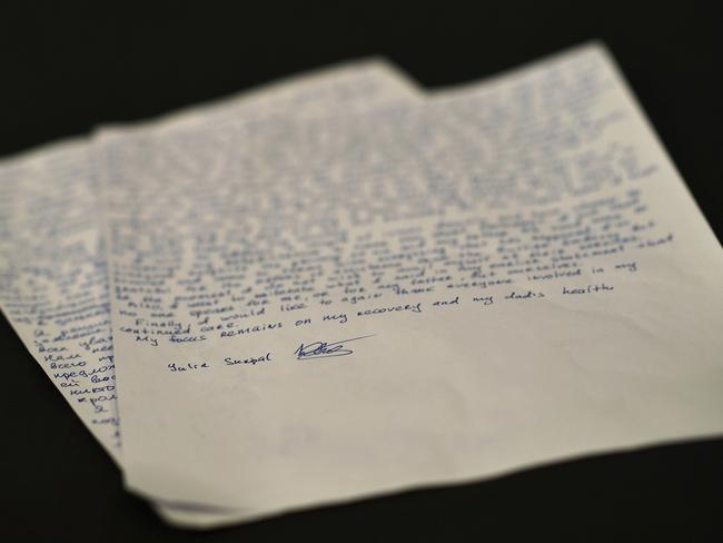 A handwritten statement by Yulia Skripal. She said recovery has been “slow and painful”. Picture: Dylan Martinez via AP