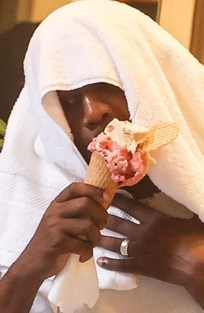 Kanye West was seen tucking into an ice cream in the Tuscan capital. Picture: Backgrid