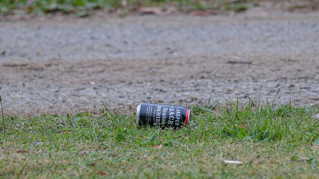 Cans and rubbish were left discarded after the party was shut down. Picture: Jason Edwards